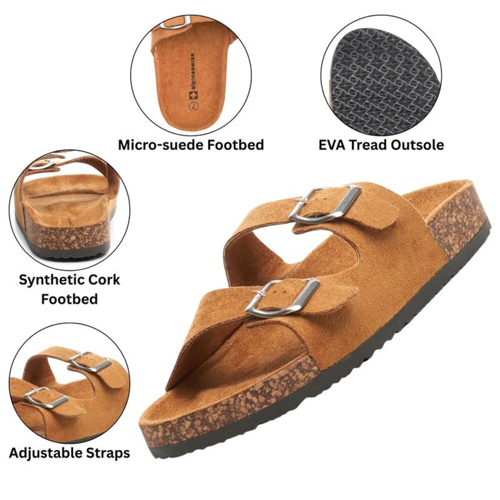 Alpine Swiss Womens Double Strap Slide Sandals EVA Sole Flat Comfort Shoes - Picture 3 of 8